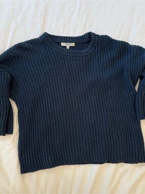 Madewell Dark Navy knit Crewneck Sweater 3/4 sleeve